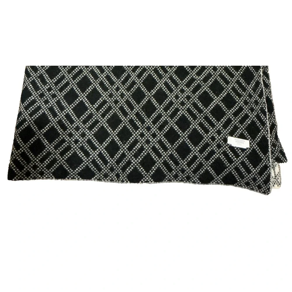 Cashmere & Wool Equestrian Throw Blanket Williams Sonoma Black & Cream Plaid